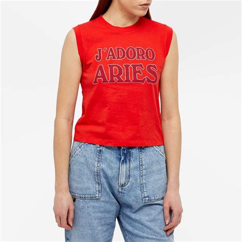 Aries Women's' J'adoro Aries Diamante Shrunken Top in Red.